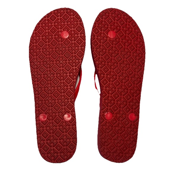 Tory Burch Women's Red Nantucket Daisy Floral Flip Flops Size 8 - Picture 7 of 11